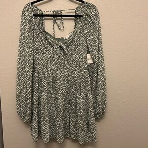 Altar’d State green and white floral long sleeve dress new with tags